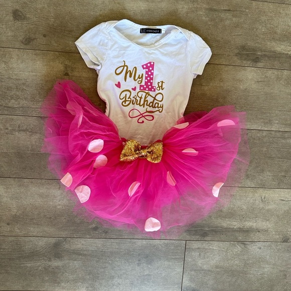 Baby Girl First Birthday Outfit Tutu skirt Top set Excellent condition 1st bday - Picture 4 of 6